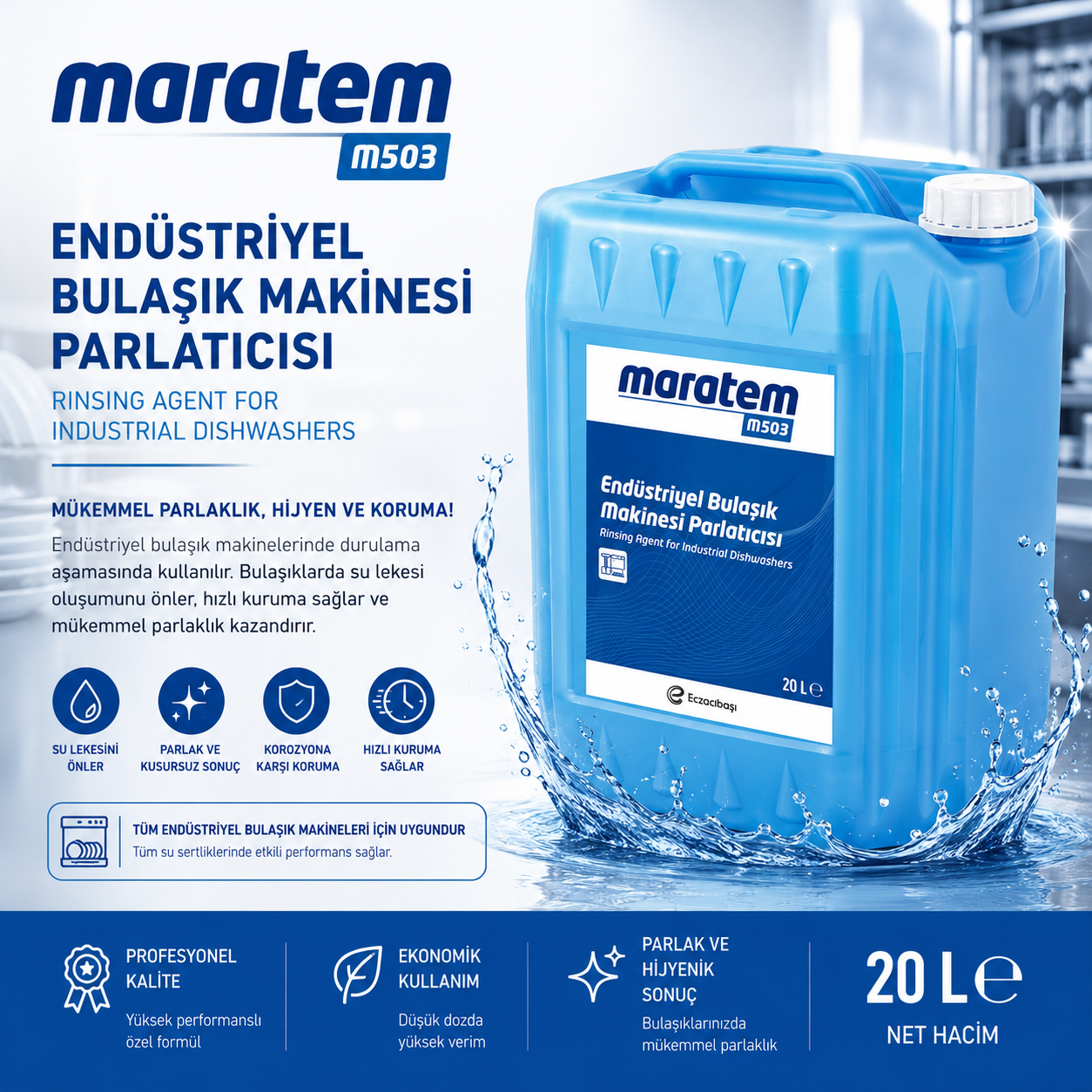 Maratem M502 Endüstriyel Bulaşık Makinesi Deterjanı VE Parlatıcı 20L